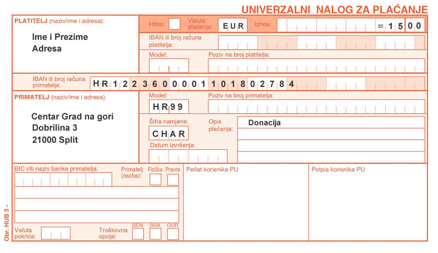 Primjer uplate HUB-3